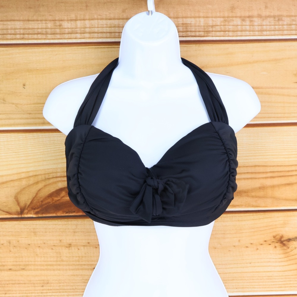 Jantzen Halter Bikini Top Womens Size 16‎ Black Padded Bow Adjustable Straps